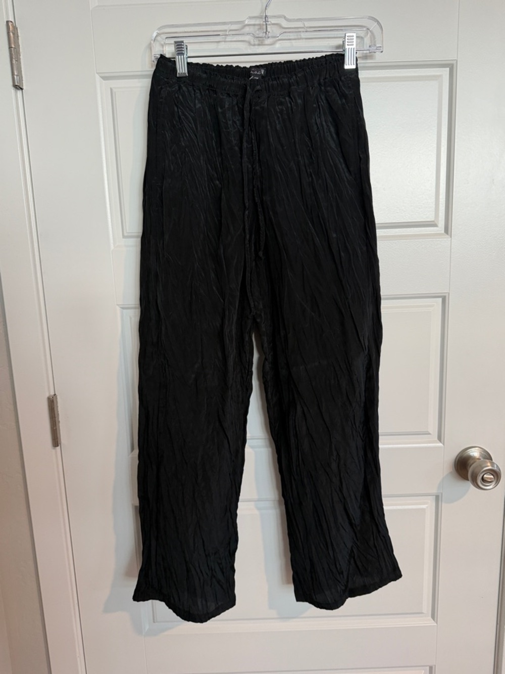 J.Crew Crinkle Pull-On Pants Black Petite XS Elastic Waist Drawstring NWT